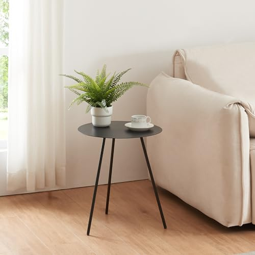 [en.casa] Beistelltisch Sula Sofatisch runder Dekotisch Couchtisch Nachttisch aus Metall Wohnzimmertisch mit 3 Beinen Kaffeetisch 45xØ40cm Schwarz