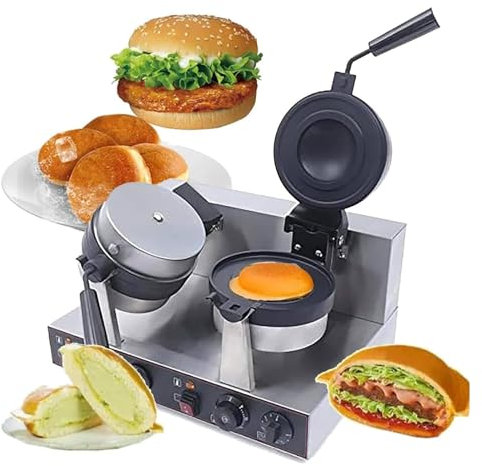 YOtat Commercial Waffle Maker, 122-572°F Adjustable Temperature, Non-Stick Burger Waffle Maker, Double-Sided Heating, Singalehead/Doublehead, for Grilled Cheese, Burgers (B)