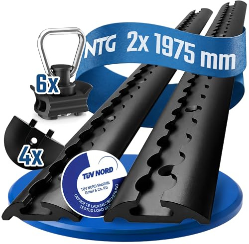 NTG Aluminium Airlineskenor halvcirkelformad 1975 mm | TÜV-certifierad | lastskena | lastsäkring lastbilar, släpvagnar och husbilar | Blackline | Borrad och anodiserad | ekonomiset