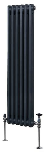 Radiateur Traditionnel à Double Colonne 1500 x 292 mm, Chauffage Moderne Vertical en Acier au Carbone Gris Anthracite Mat, Cuisine Salon Salle de Bain [Brosse, Attaches Murales & Supports INCLUS]