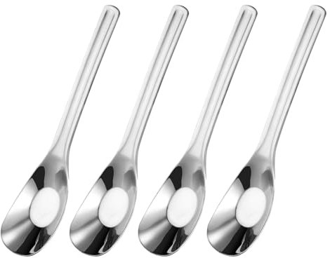QUARKZMAN 4pcs Soupe Cuillères 9.9 pouce Inox Acier Petit Chinois Soupe Cuillère pour Dessert Céréales Dumplings Wontons, Argent Ton