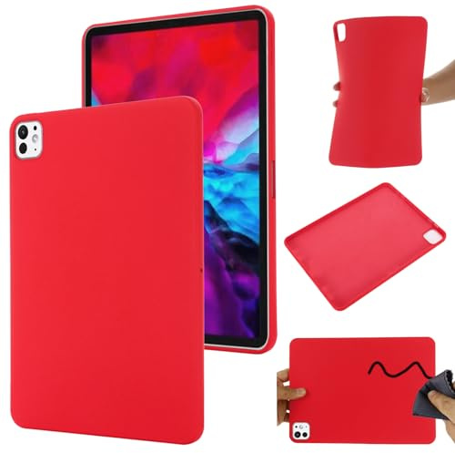 BRAND SET Handyhülle für Apple iPad Pro 13 (2024) Silikon Hülle,mit Mikrofasertuch Futterkissen Soft Touch Schutzhülle für Apple iPad Pro 13 (2024)-Rot