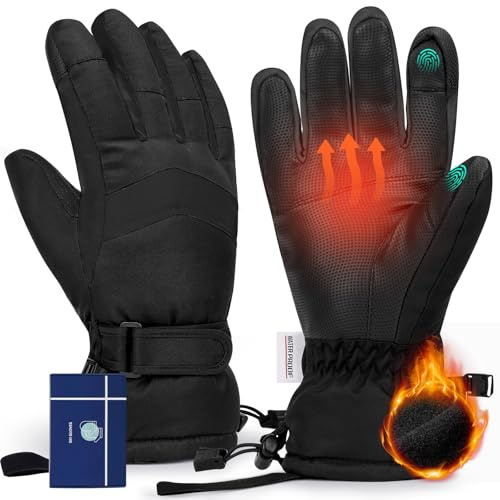 Hyeek Winterhandschuhe für Damen, Wasserdicht Skihandschuhe Damen - Warme Atmungsaktive Schneehandschuhe Winter Touchscreen Handschuhe für Skifahren,Snowboarden (Schwarz, L)