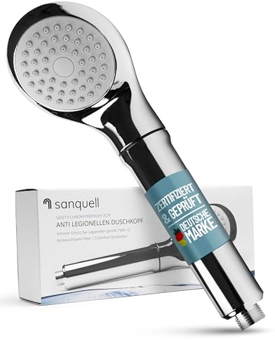 Legionellenfilter Duschkopf für Dusche, 7 cm Durchmesser, Langzeitschutz, bis 10 L/Min. Durchfluss, austauschbarer Sterilfilter, Chrom-Finish, wassersparend