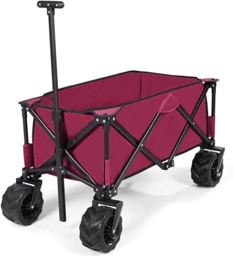 DZYHFCO Foldable Wagon Cart 4 Wheel Folding lity Garden Lawn Outdoor Camping Cart Heavy Duty Steel Frame lity Trolley with Push Bar