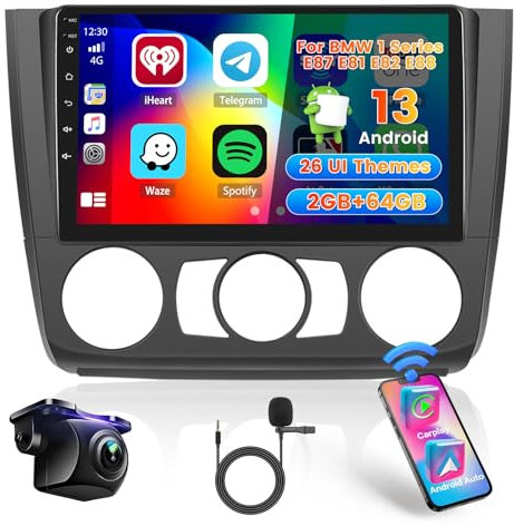 Hikity 2G 64G Android 15 Autoradio Für BMW 1 Series E87 E81 E82 E88 mit Wireless Carplay Android Auto, 9 Zoll Touchscreen Auto Radio mit WiFi GPS Navi Bluetooth WiFi EQ FM RDS SWC MIC Rückfahrkamera