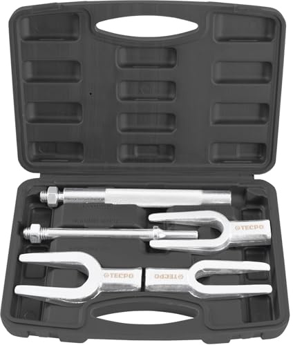 TECPO Trenn- und Montagegabel-Satz 5-TLG, Gabelköpfe 17, 23, 28 mm, für Spurstangenköpfe & Lenkstockhebel, aus geschmiedetem Werkzeugstahl, Adapter für Handbetrieb & Drucklufthammer, Trennhebel Set