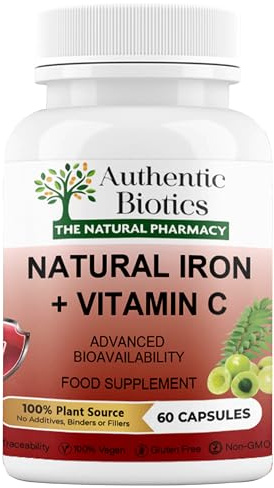 Authentic Biotics Iron & Vitamin C Supplement | 60 Vegan Capsules | Plant-Based Iron from Curry Leaves & Vitamin C from Amla | Supports Energy, Immunity & Reduces Tiredness | 2 Month Supply