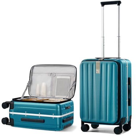 Hanke 20 Inch Carry On Luggage Hard Shell Top Opening Aluminum Frame Hardside Suitcase with Spinner Wheels, Durable Rolling Luggage for Men & Women Travel, Christmas & Birthday Gifts, Caribbean Blue
