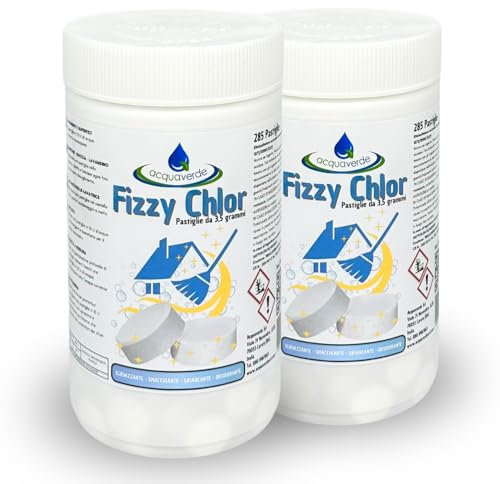 acquaverde FIZZY CHLOR | Tabs di Candeggina Effervescente - 2 kg, Pastiglie da 3,5 gr, Cloro Attivo Multiazione per la Pulizia di Casa, Superfici, Bagno e Bucato: Igienizza, Smacchia e Sbiancanca