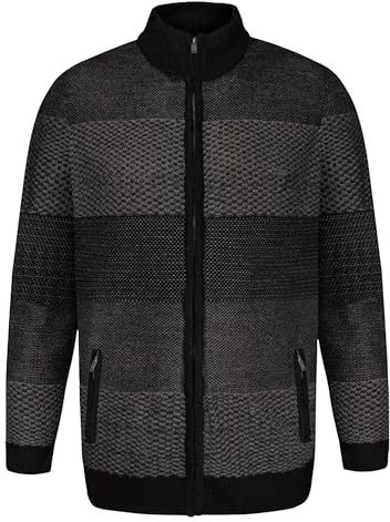 KAM Men's Plus Size Funnel Neck Zip Through Marl Stripe Knitwear - Grey