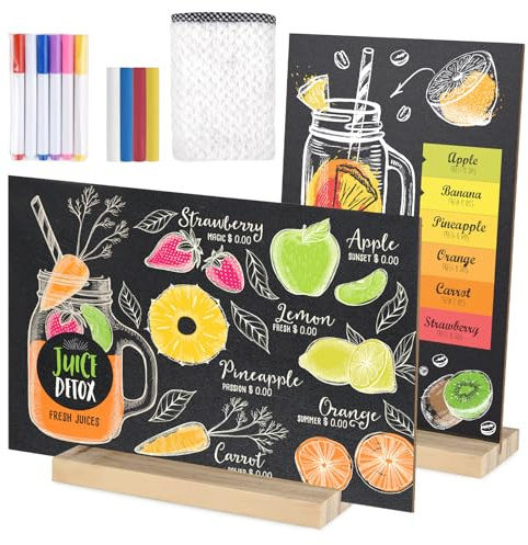 BOUBONI 2 Stück 15x20CM Kreidetafel Klein Schiefertafel zum Beschriften Kleine Tafel mit Holzsockel Schilder zum Beschriften Buffet Schilder für Küche Hochzeit Bar Restaurant Geburtstag Hochzeit Party