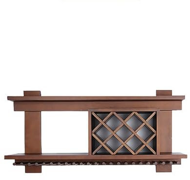 Weinschrank aus Massivholz zur Wandmontage mit Glashalter, modernes Weinregal für Weinflaschen (Braun, 100 x 23 x 15 cm)