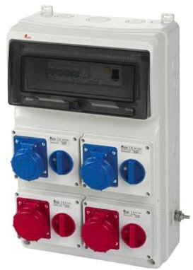 Quadro ASC fisso, 12KW 400V, IP65, 2 prese interbloccate 2P+T 16A e 2 prese 3P+T 16A, con magnetotermico, differenziale generale e pulsante di emergenza - Rosi 2202S