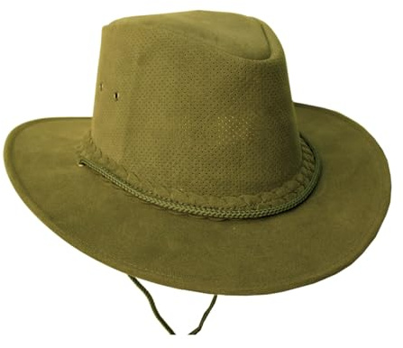 Outdoor Sommerhut aus veganem Leder mit perforiertem Block super leicht und luftig inkl. Kinnband