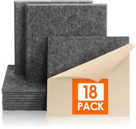 Rdutuok Akustikpaneele Selbstklebend, Acoustic Panel, 18 Stück, 30x30x1 cm | Schallabsorber aus Filz, Akustikplatten für Wand, Echo & Hall reduziert, Schallschutz für Studio, Gaming & Büro, Dunkelgrau