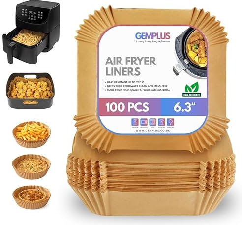 GEM+ | Air Fryer Liners Disposable & Reusable – 100PCS, 6.3 Inches, Square, Parchment Paper Liners for Air Fryer, Non-Stick, Oil-Proof, Food-Grade, Easy Cleanup (Square - 6.3 Inches)