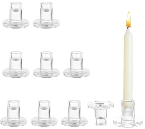 AKOLAFE 10 PACK Candle Holders Glass Candle Sticks Holder Taper Candle Candlestick Holder Multipack Glass Candlestick Holders for Dinner Wedding Party Christmas Decoration, Clear