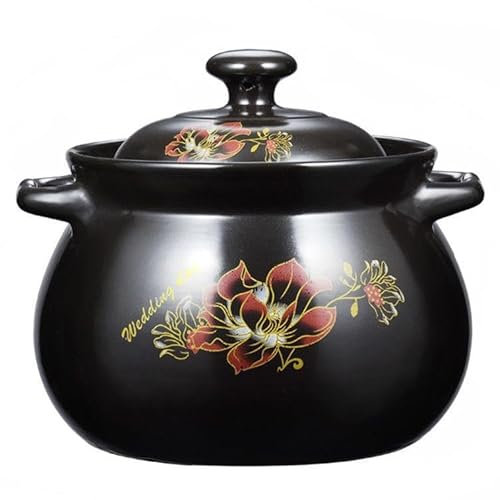 Stew Pot Ceramic Stockpot, Ceramic Cooking Pot,Flower Pattern Earthen Soup with Lid Heat-Resistant Saucepan Chinese Casserole Thickened Cooking Pot with Lid Chi,5.5l
