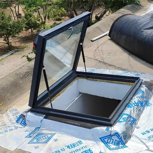 Aluminum Rooftop Attic Hatch Lid, Skylight House Roof Window with Alloy handle and Soundproof sealant strip, Clear Roof Window for Shed, Basement, Garage, Sun Room, Customizable(80x80cm/31.5x31.5in)