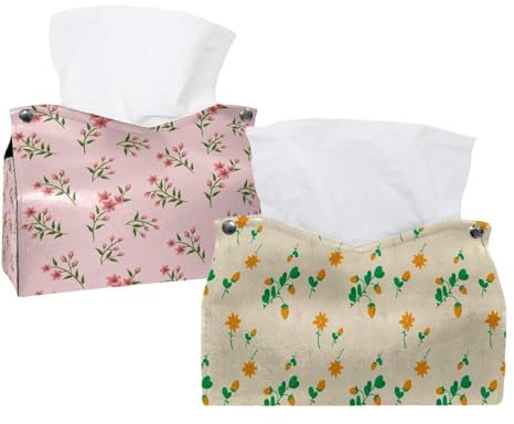 lcndlsoe Lot de 2 boîtes à mouchoirs rectangulaires en cuir, motif fleur d'oranger, feuille d'oranger, organisateur décoratif pour table, salle de bain, voiture, bureau