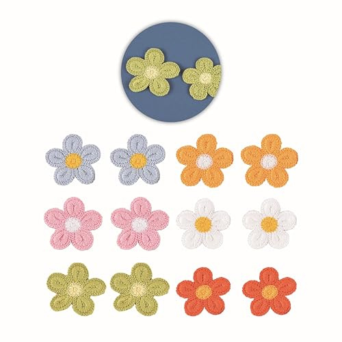 DmDoyy Flicken Florale Stickerei Applikation, 12 Stück Schöne Bunte Blumen Bügelpatch Aufnäher Für Jeans Kleidung Taschen Mützen Reparieren Sie Das Loch