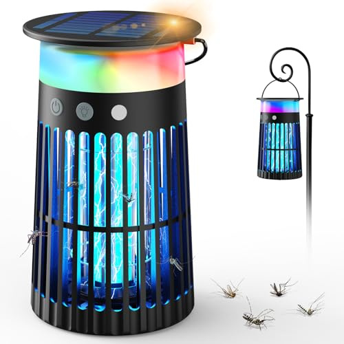 Dnenellr Insektenvernichter Solar Outdoor für Aedes-Mücke, 3-in-1 Mückenlampe Solar mit 4000mAh Akku, Automatikschalter, Wasserdicht, 4200V Mückenfalle für Balkone, Gärten, Innen und Draußen