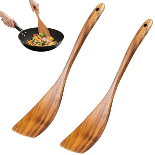 2er Set Pfannenwender Holz,Kochlöffel Holz Set,Pfannenwender Olivenholz | Naturholz Robust,Langlebig,Hitzebeständig,Antibakteriell,Spülmaschinenfest