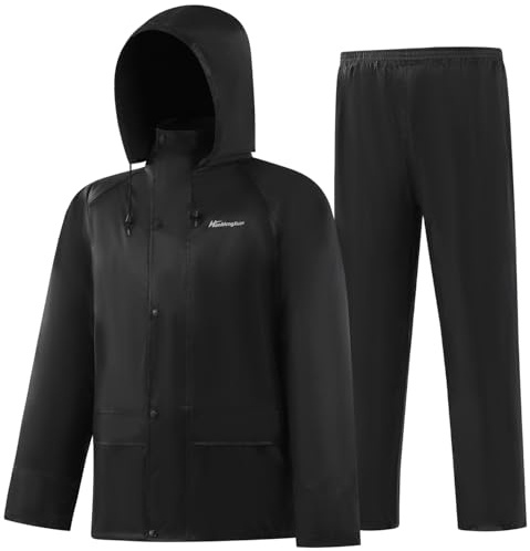 QUANYONG Waterproof Rainsuit for Men - Windproof Hooded Jacket and Trousers Set for Hiking, Fishing, Camping, Cycling and Commuting (Carbon Black, S)