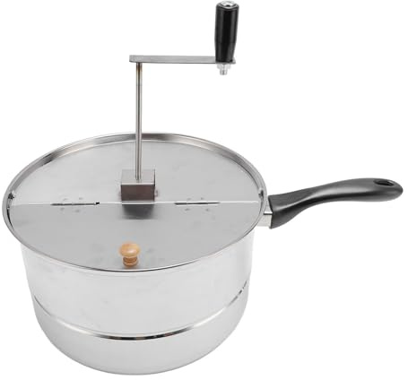 Fockety Stovetop Popcorn Maker, Gourmet Popcorn Popper, Stainless Steel Pop Corn Pot with Hand Crank Tir Paddle for Home Movie Night, Compatible with All Stovetops (Silver)