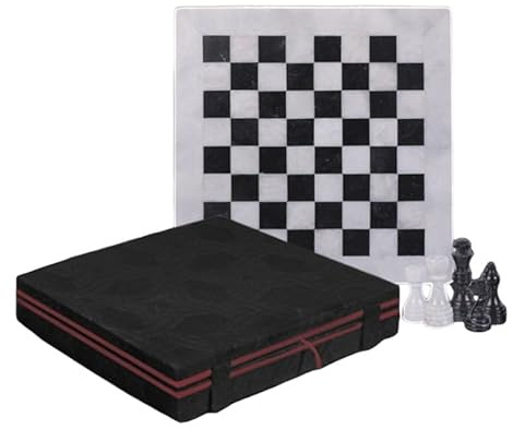 Handgjort schackset i marmor med förvaringsbox – 30 x 30 cm schackset för vuxna – schackbräde av högsta kvalitet (30 cm schackset, vit och svart)