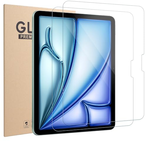 Xahpower 2 Piezas Protector Pantalla para iPad Air 11 Pulgadas M3 2025/ M2 2024, Antiarañazos, Dureza 9H, Cristal Templado Transparente