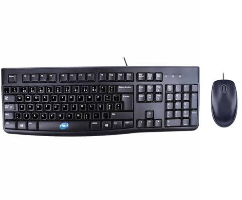 Simpletek - Kit Mouse e Tastiera USB Cablato - Layout con Adesivi Portoghese (PT) Pre-applicati - Design Robusto e Silenzioso