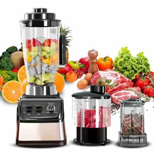 3L Batidora Multifunción, 3 en 1, Batidora Profesional de 9500W,Tres Jarras,Cuchillas de Acero Inoxidable,15 Velocidades Ajustables,Batidora para Batidos, Granizados y Frutas (3 en 1)