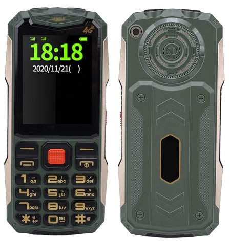 Plyisty Telefono 4G Sbloccato per Anziani, con Radio FM, Torcia, Batteria da 4800 MAh, Fotocamera, Schermo da 2,4 Pollici, SOS, MP3, Internet e 2 Slot per Schede SIM. (GREEN)