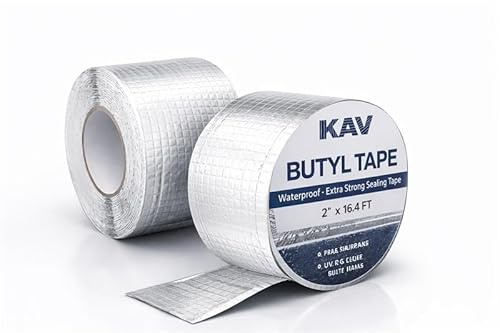 KAV Butyl Tape 5M Waterproof Weatherproof Self Adhesive Leak Repair Tape for Roof, Gutter Pipe, Window, Metal Glass, Concrete Crack Sealing - UV Resistant Flexible Heavy Duty Butyl Rubber Tape