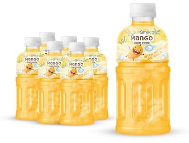 Bebida Nawon con Nata de Coco Pack 6 x 320 ml | Refresco con Zumo de Fresa, Mango, Lychee, Piña o Arándanos (MANGO y Nata de Coco)