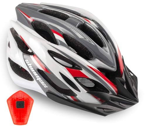 Shinmax Casco Bici Uomo Donna con LED Luce di Sicurezza, Casco MTB Corsa con Visiera