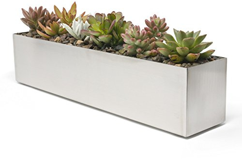 Buhbo - Jardinera Rectangular Moderna de Acero Inoxidable Cepillado, 40 cm