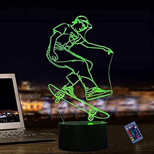 YTDZLTD Illusione Ottica 3D Skateboard Luce Notturna 16 Colori Mutevoli Telecomando USB Potere Toccare Cambiare Arredamento Lampada LED Lampada da Tavolo Bambini Brithday Natale Regalo