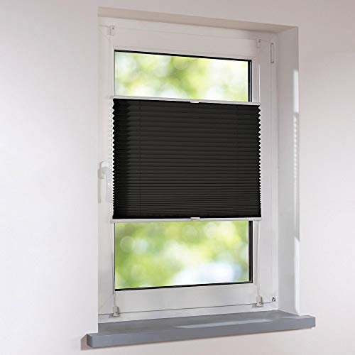 Plissee Klemmfix Faltstore UNIVERSAL Faltrollo ohne Bohren - 40 x 110 cm - schwarz