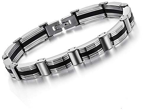 WANGLXTC Mode Titan Stahl Armband, Herren Fahrradkette Armbänder Biker Glieder Link Handgelenk Poliert Panzerkette Kettenarmband Biker Motorradkette Exquisit, Silvery