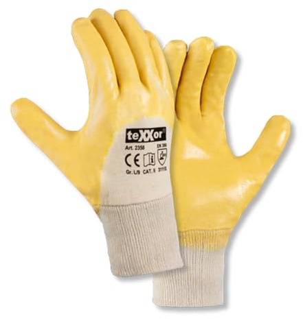 texxor 12 Stück Nitril-Handschuhe 2356, Strickbund, Packung, natur-gelb, 9/L