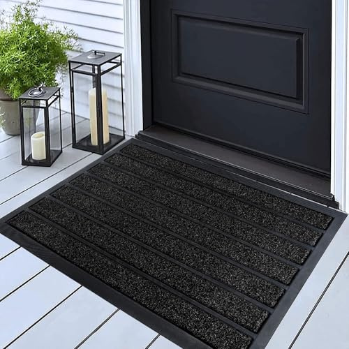 ubdyo Door Mats Indoor - Extra Durable Dirt Trapping Indoor Mats - Non-slip Rubber Rubber Door Mat - Low Profile Welcome mat outdoor - (43 x 76 cm, Bright Black)