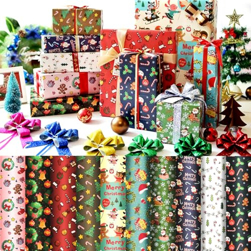 Carta da Regalo per Regali, Bst4U 20 Fogli Piegati Carta da Regalo con Motivo, Fiocchi da 20 Pezzi Decorati con Nastri di Fiori Regalo come Squisiti Regali di Compleanno di Natale