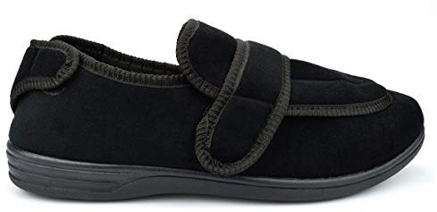 Mens Wide Fit Slippers Size 14 Mens Wide Slippers Size 16 Touch Fastening Slipper Wider Opening Wider Entry Extra Large Sizes 7-16 Black