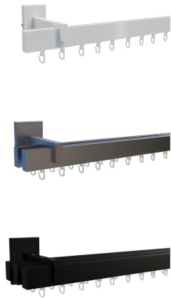 tilldekor Innenlauf Gardinenstange Square-LINE auf Maß 1-3 läufig, nach Maß | Aluminium Satiniert 2-lauf 170 cm, Vorhangschiene, Innenlaufschiene, Aluminium, leichtgängig, silber, schwarz, weiß