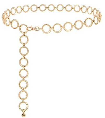 XIAOWU Midjekedja bälte dam av metall för klänning jeans justerbar legering kedja mode body länk kedjebälte, B-o-ring guld, 130cm: Passt Taille unter 116cm