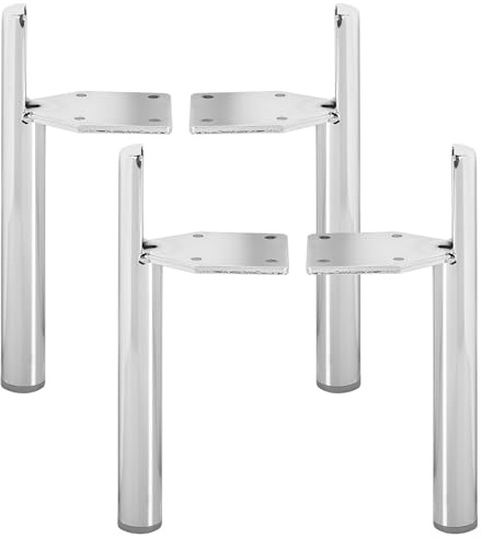 TCHOSUZ Möbelfüße aus Metall, 12,7 cm (5 Zoll), 4 Stück gerade Metall-Tischbeine mit Schutz aus Gummi & Schrauben, Füße aus Metall, für DIY, Kabinett, Sofa, Nachttisch, Schrank, Stuhl, verchromt