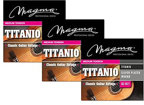 Magma - 3 Saiten für spanische Gitarre aus versilbertem Kupfer, 1°, 2° und 3° Titan-Nylon - mittlere Spannung - (GC110T)